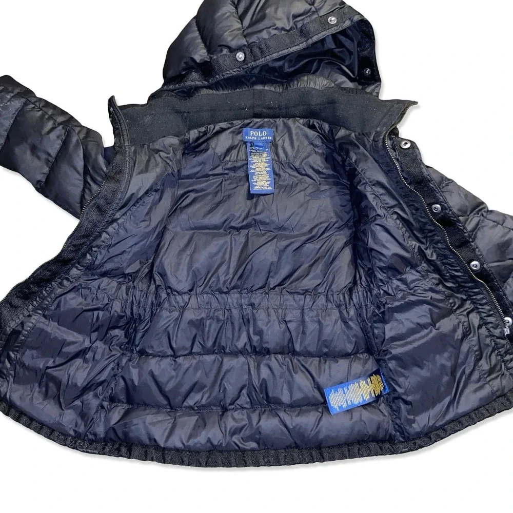 Polo Ralph Lauren Toddler Down Puffer Jacket 3/3T Black Hooded Winter Coat